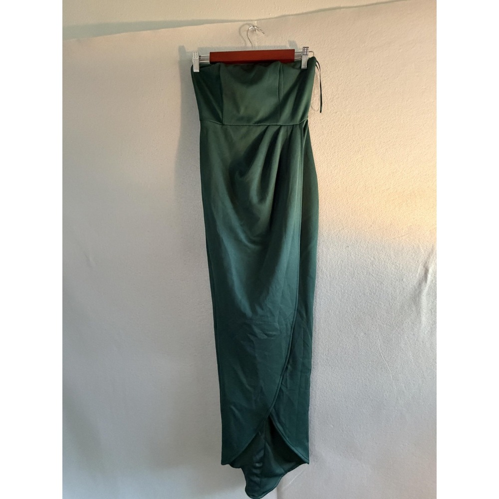 Showpo Dress Womens 2 Emerald Already Home Strapless Satin Maxi Wrap Formal